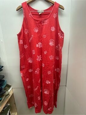 Soft as a Grape Vintage 90’s Sleeveless Red Maxi Dress with White Shell Print